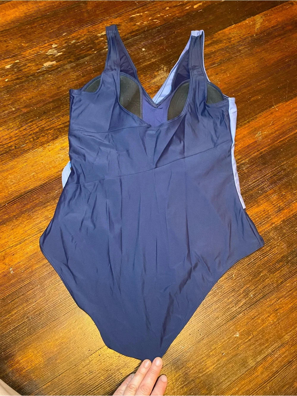 EUC Quince Italian Wrap Two-Tone Blue Crossover Front One-Piece Swimsuit